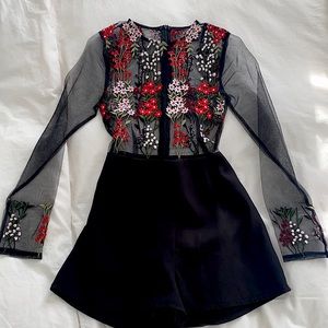 Misguided Sheer romper with embroidery